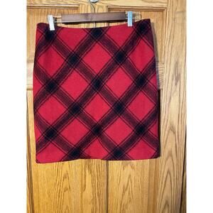 Talbots Petites 8P Red Black Plaid Wool Skirt Fully Lined Back Zip